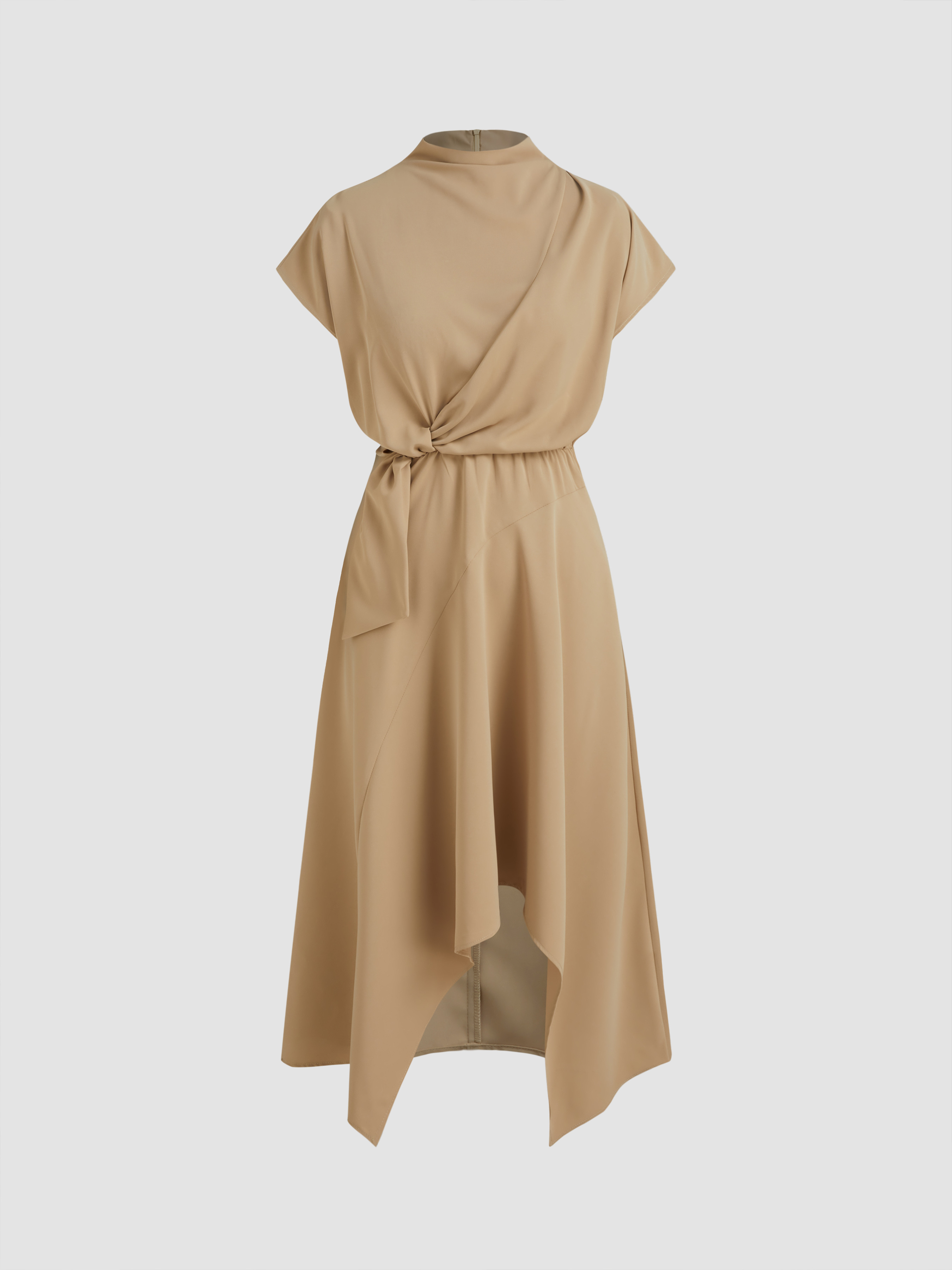 Woven High Neck Solid Twist Maxi Dress For Work