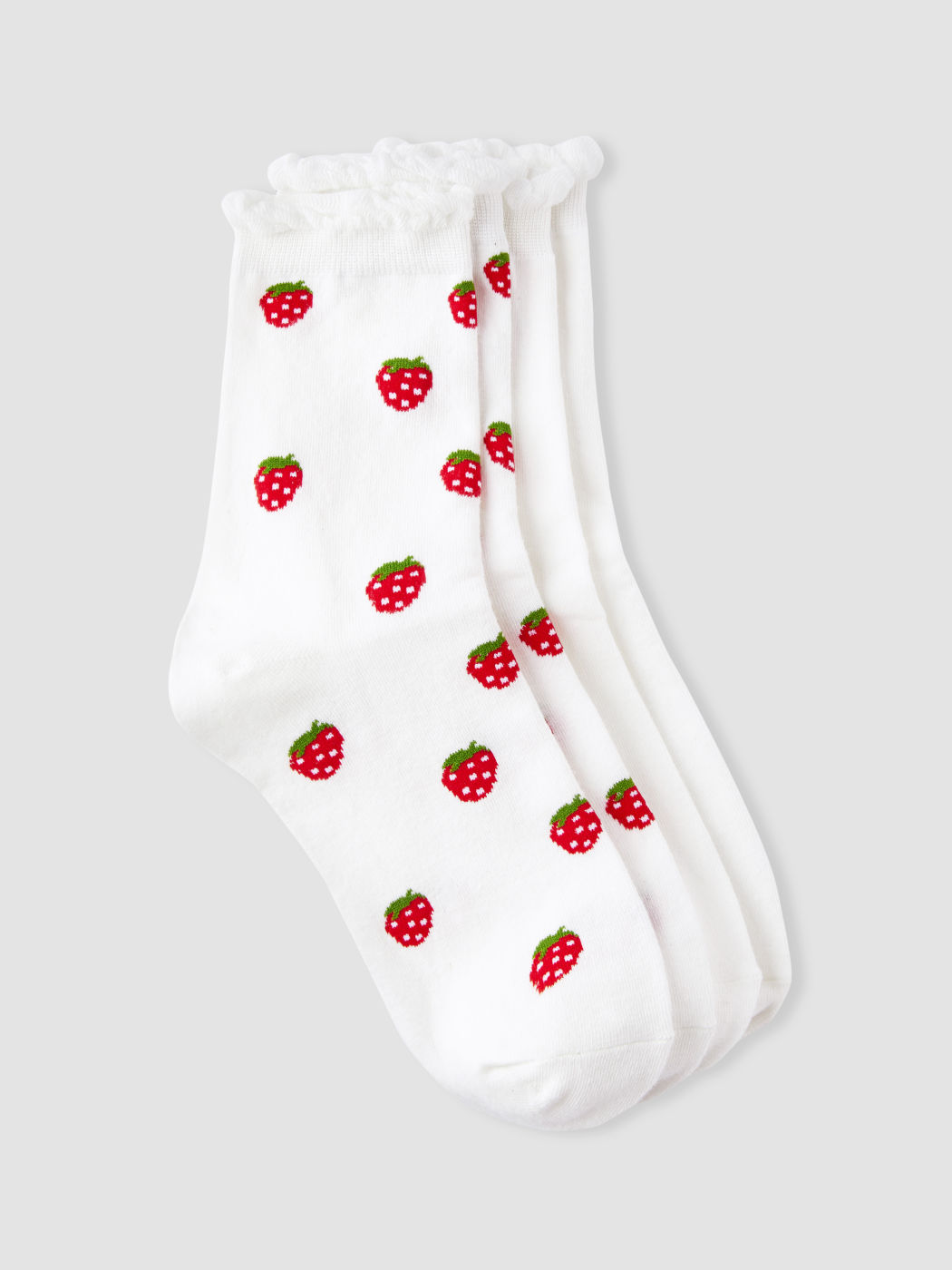2 PAIRS STRAWBERRY PRINT CREW SOCKS