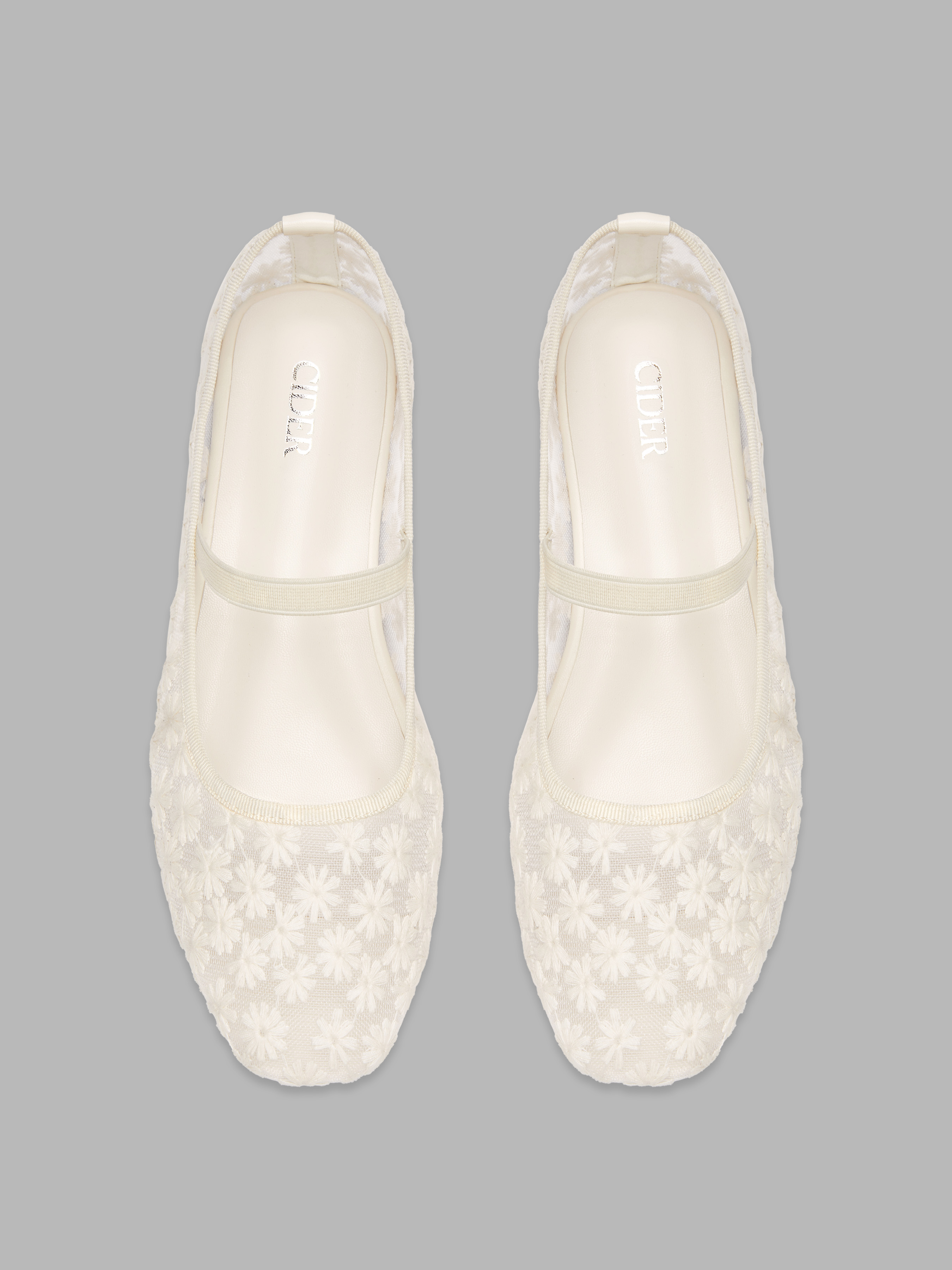 FLORAL EMBROIDERED MESH MARY JANE FLATS For Date Wedding