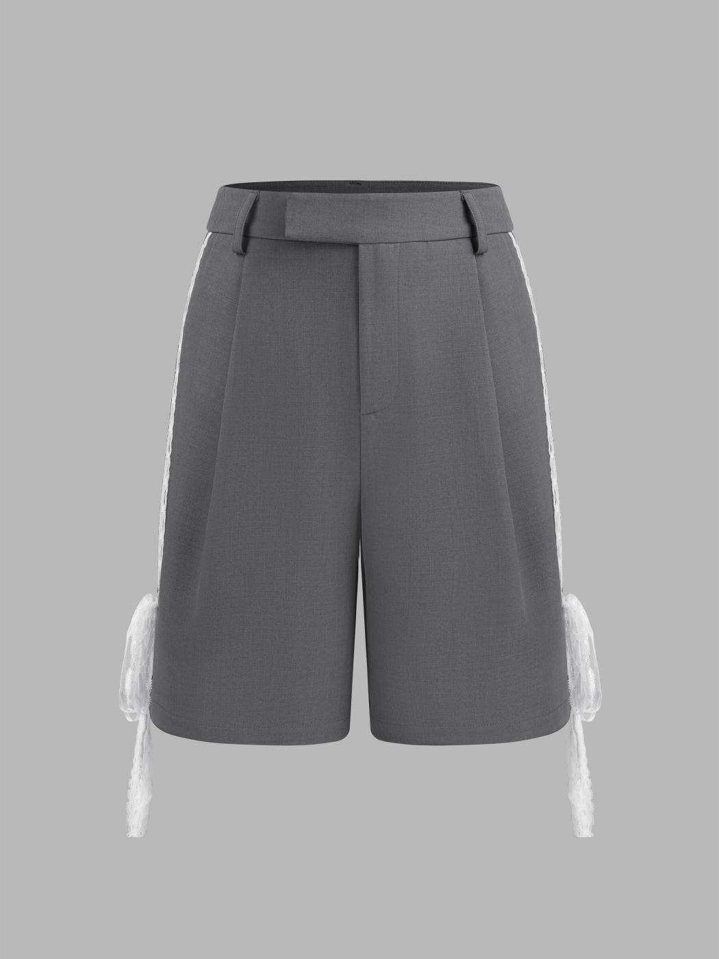 Woven High Rise Solid Contrasting Lace Bermuda Shorts