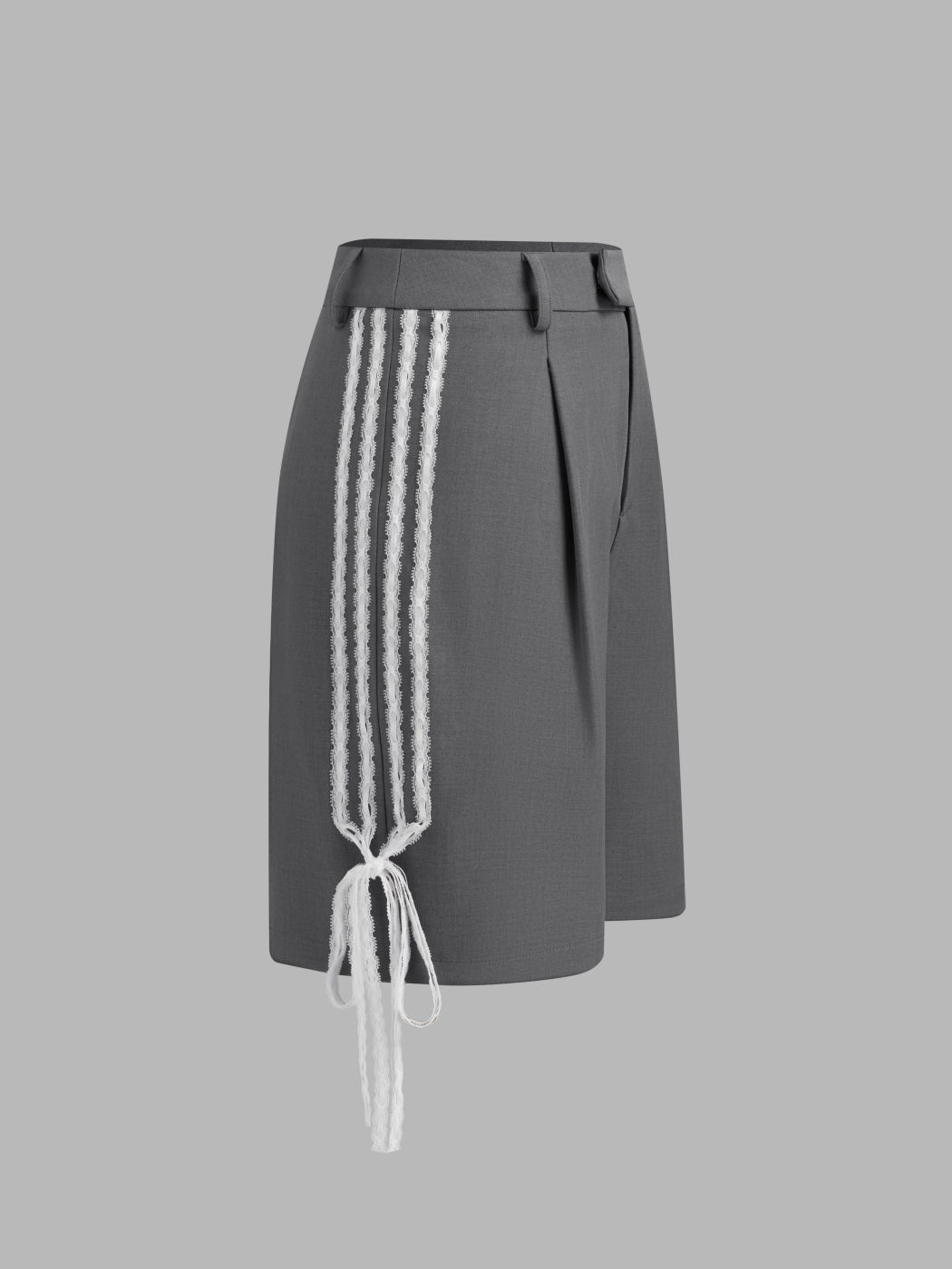 Woven High Rise Solid Contrasting Lace Bermuda Shorts