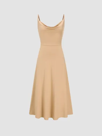 Cowl Neck Solid Ruched Maxikleid