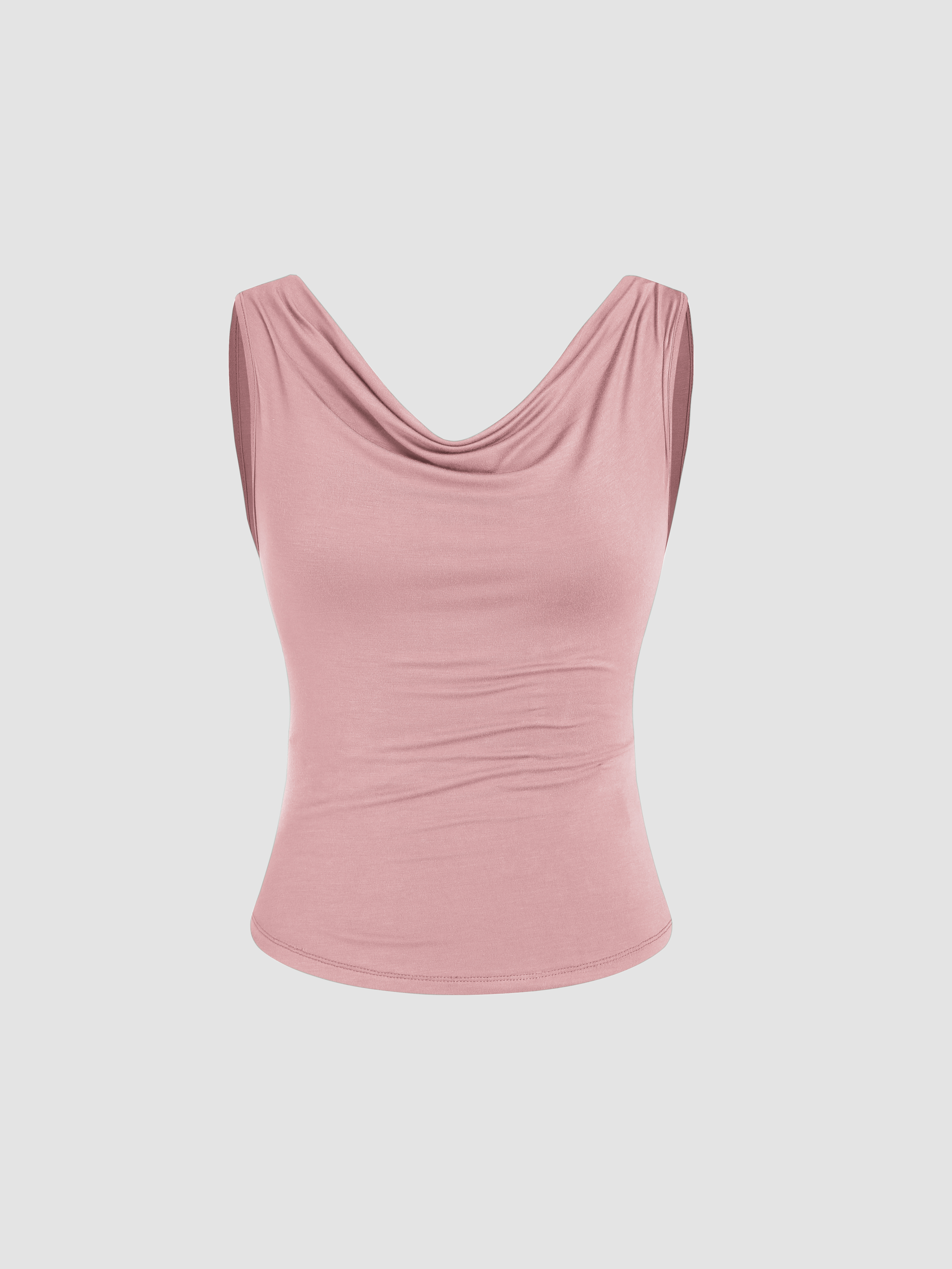 Knit Fabric Solid Cowl Neck Tank Top For Daily Casual