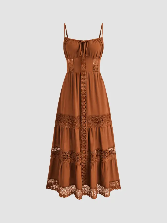 knee length dresses for ladies Disturbia | Conjure Satin Lace Trim Cami Midi Dress main image 1