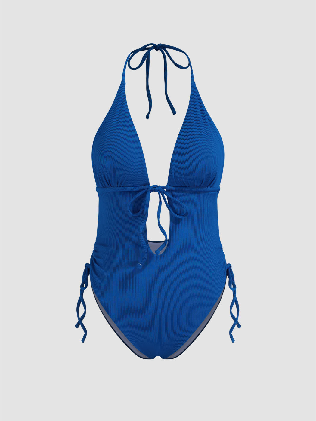 V-neck Solid Drawstring Knotted Shaping One Piece Swimsuit