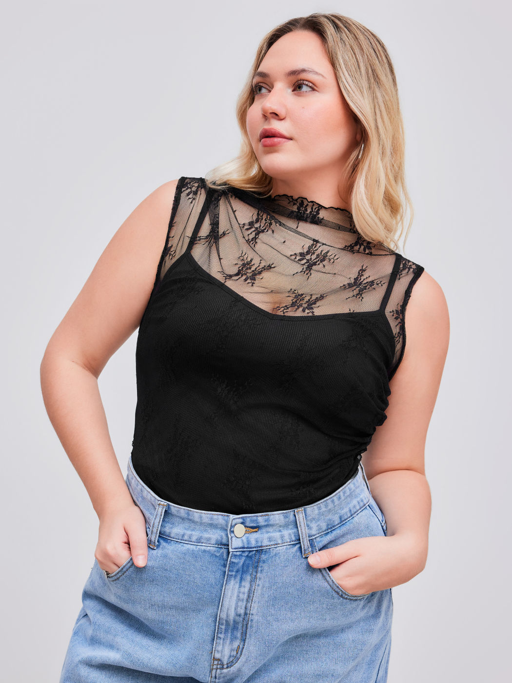Lace High Neck See-through Bodysuit Curve & Plus