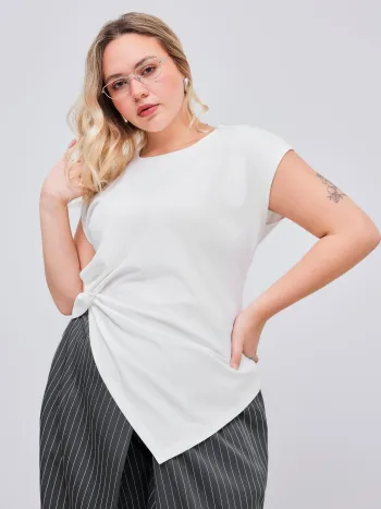 Jersey Asymmetrischer Saum Kurzarm Top Kurve & Plus