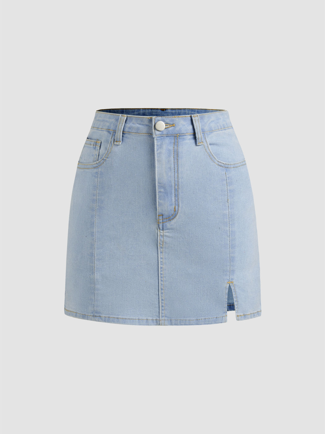 Einfarbige Jeans-Mini-Split-Rocke mit hoher Taille