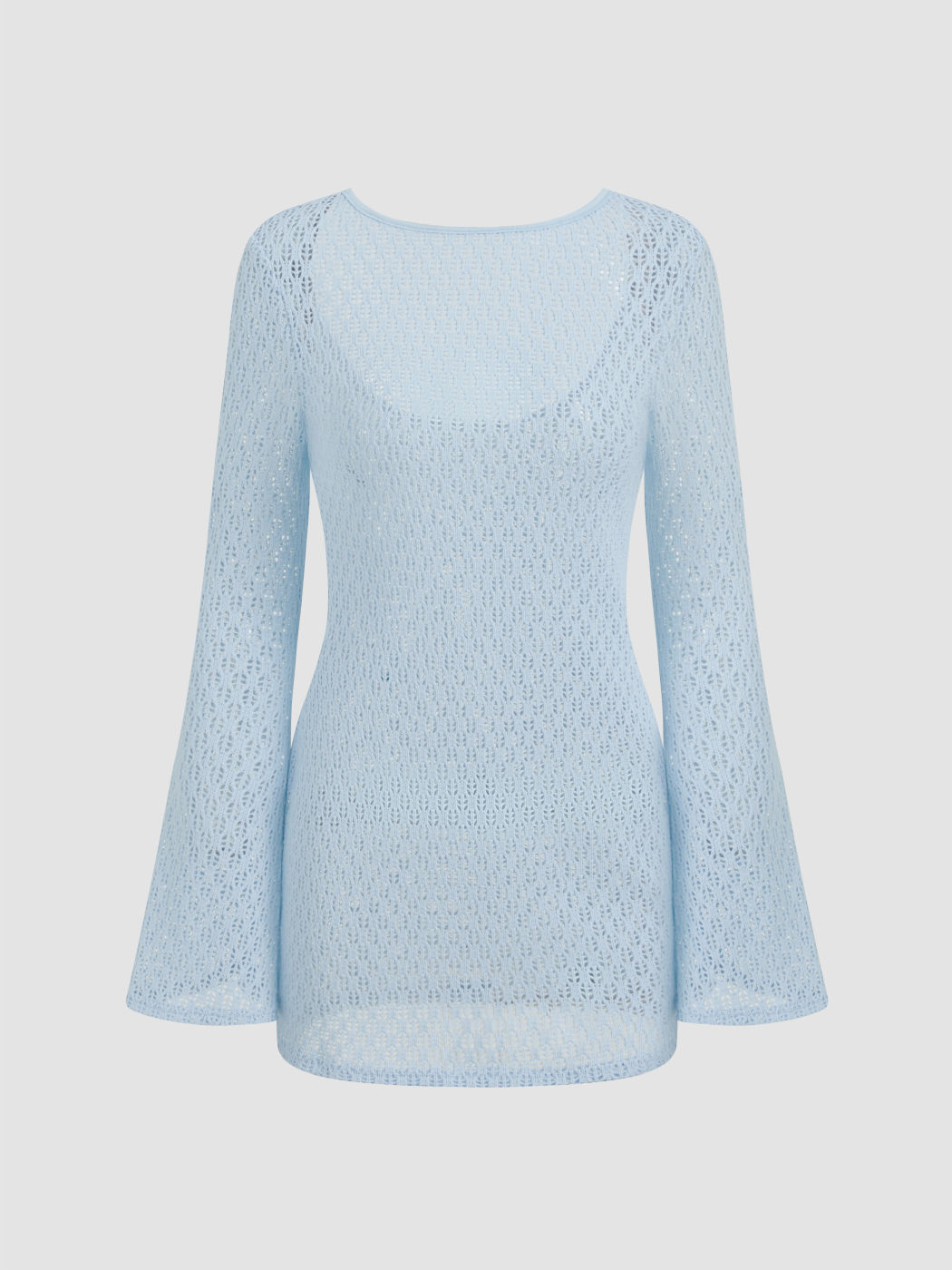 Round Neckline Solid See-through Mini Dress