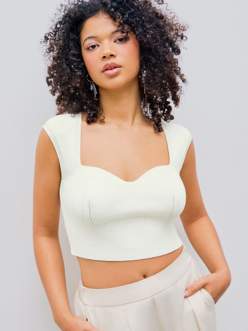 Sweetheart Solid Knitted Crop Top
