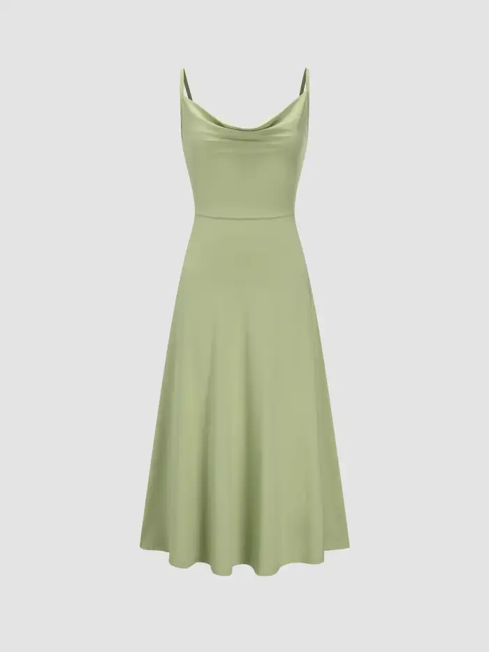 Satin Cowl Neck 3D Floral Ruched Mermaid Maxi Dress