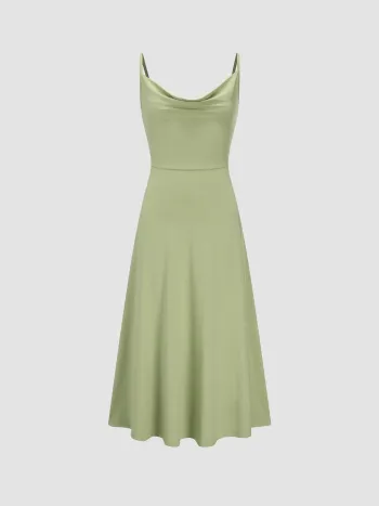Cowl Neck Solid Ruched Maxikleid