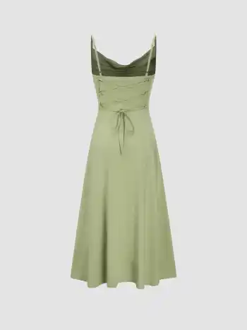 Cowl Neck Solid Ruched Maxikleid