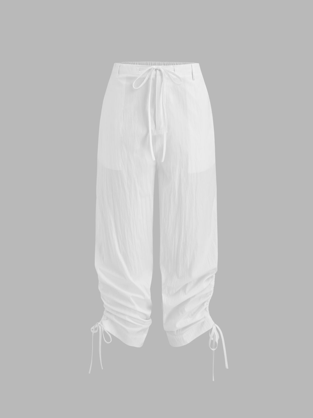 Mid Rise Solid Drawstring Pocket Cropped Trousers