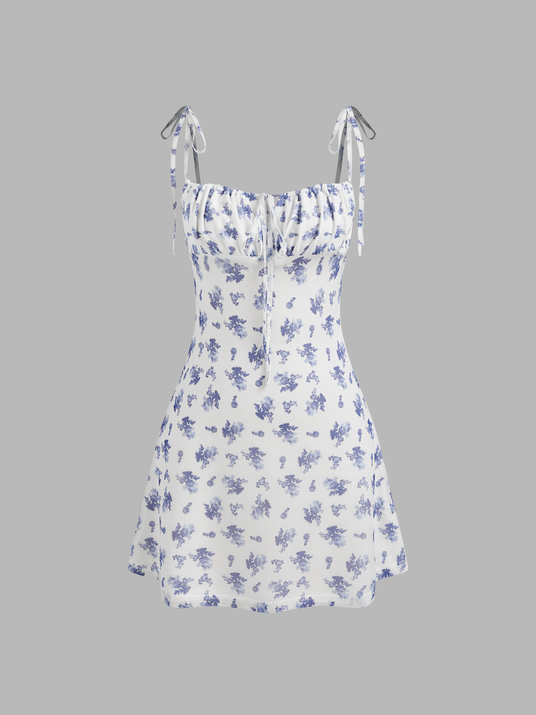Mesh Scoop Neckline Floral Knotted Mini Dress