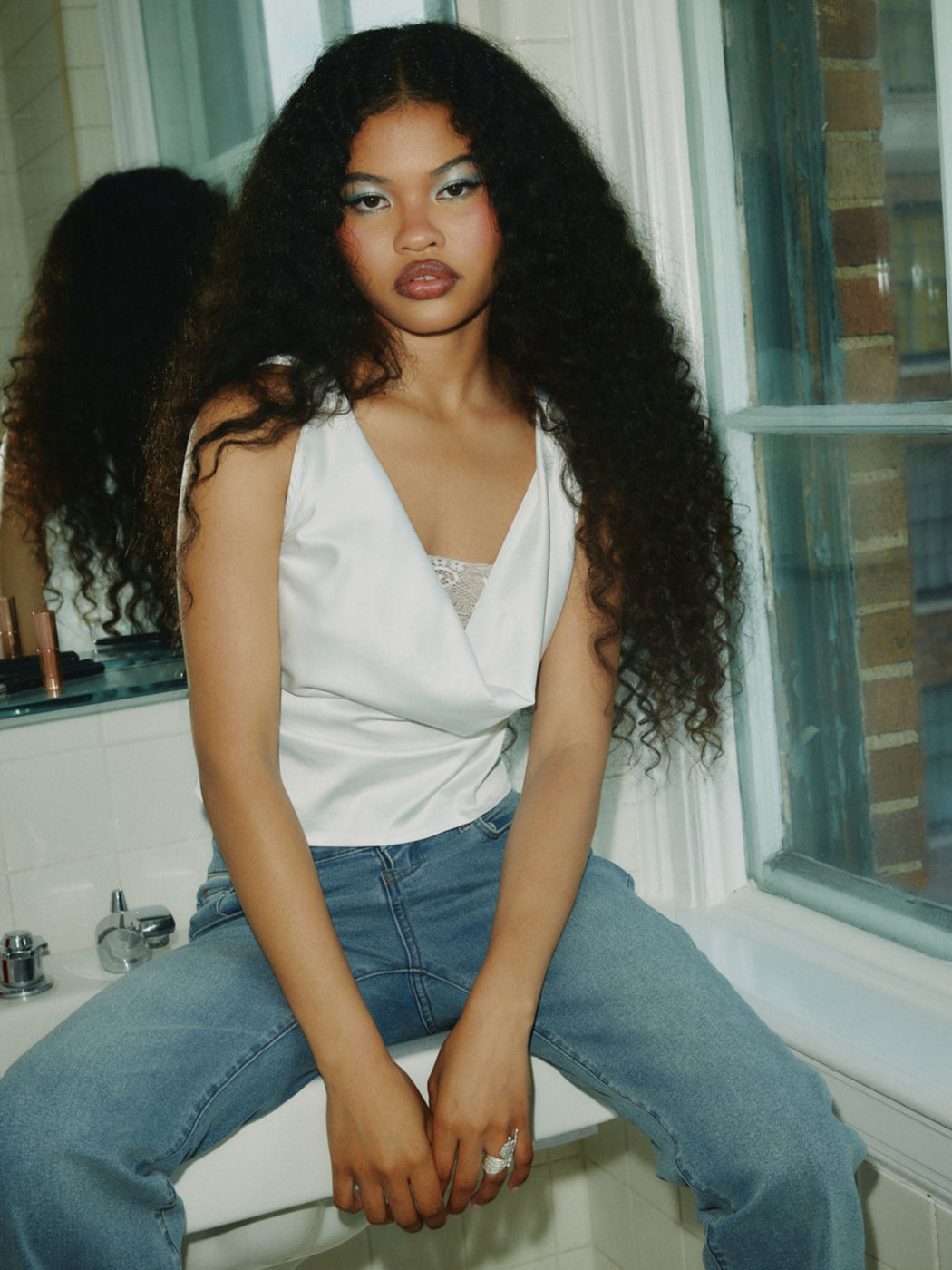 Satin Cowl Neck Solid Tank Top & Lace Tube Top