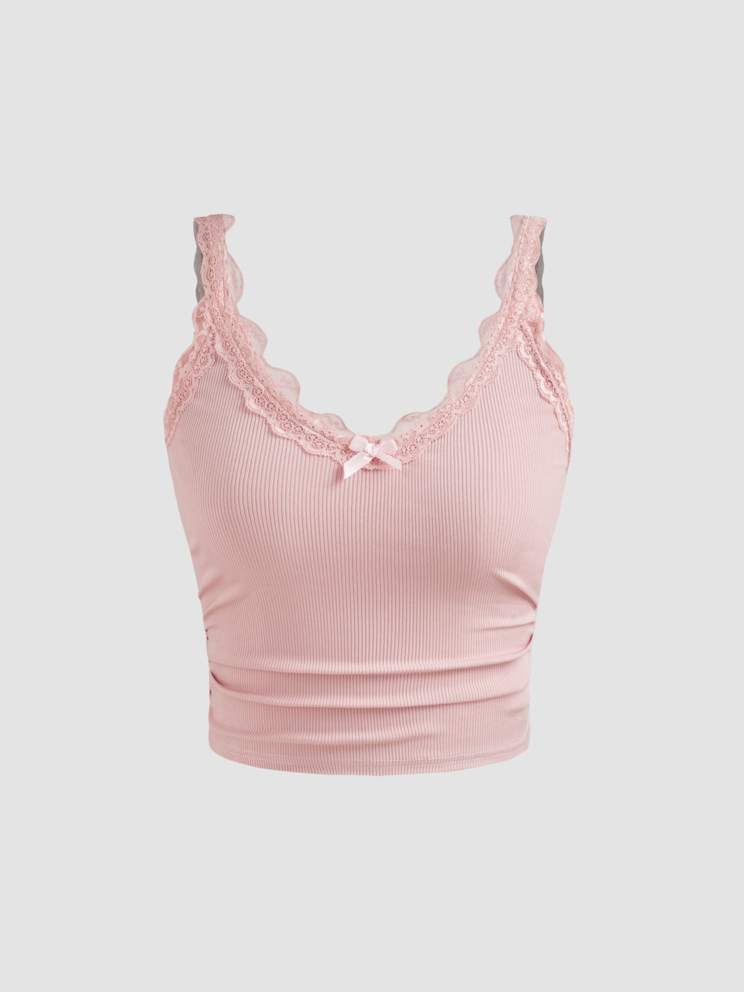 V-neck Bowknot Lace Cami Crop Top