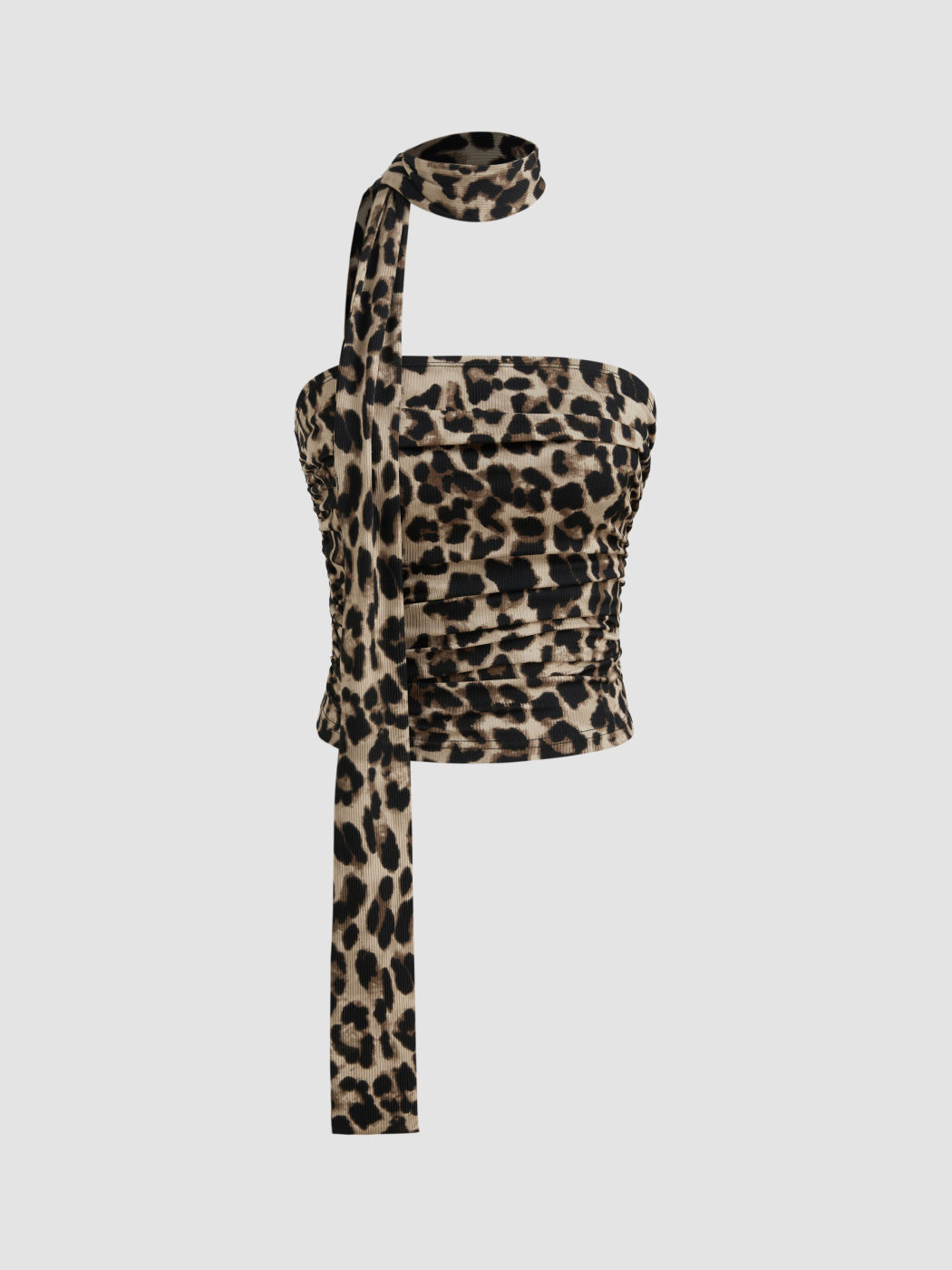 Leopardenmuster-Ruch-Tubenobershirt mit Schal