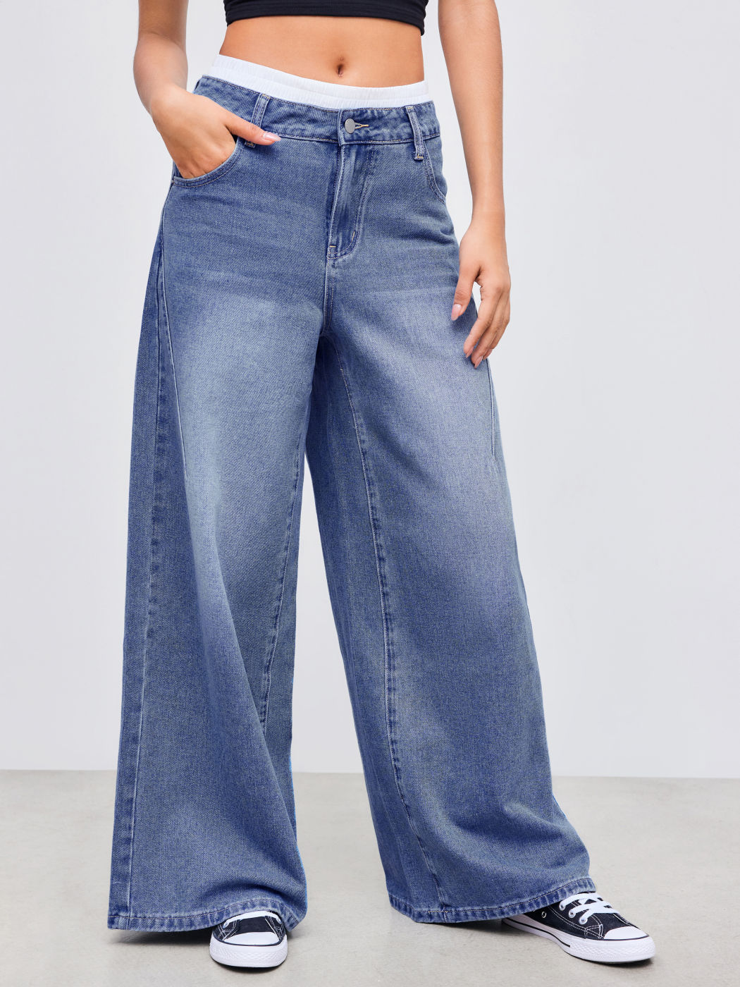 Cider Jeans Mid Rise Solid Wide Leg Jeans
