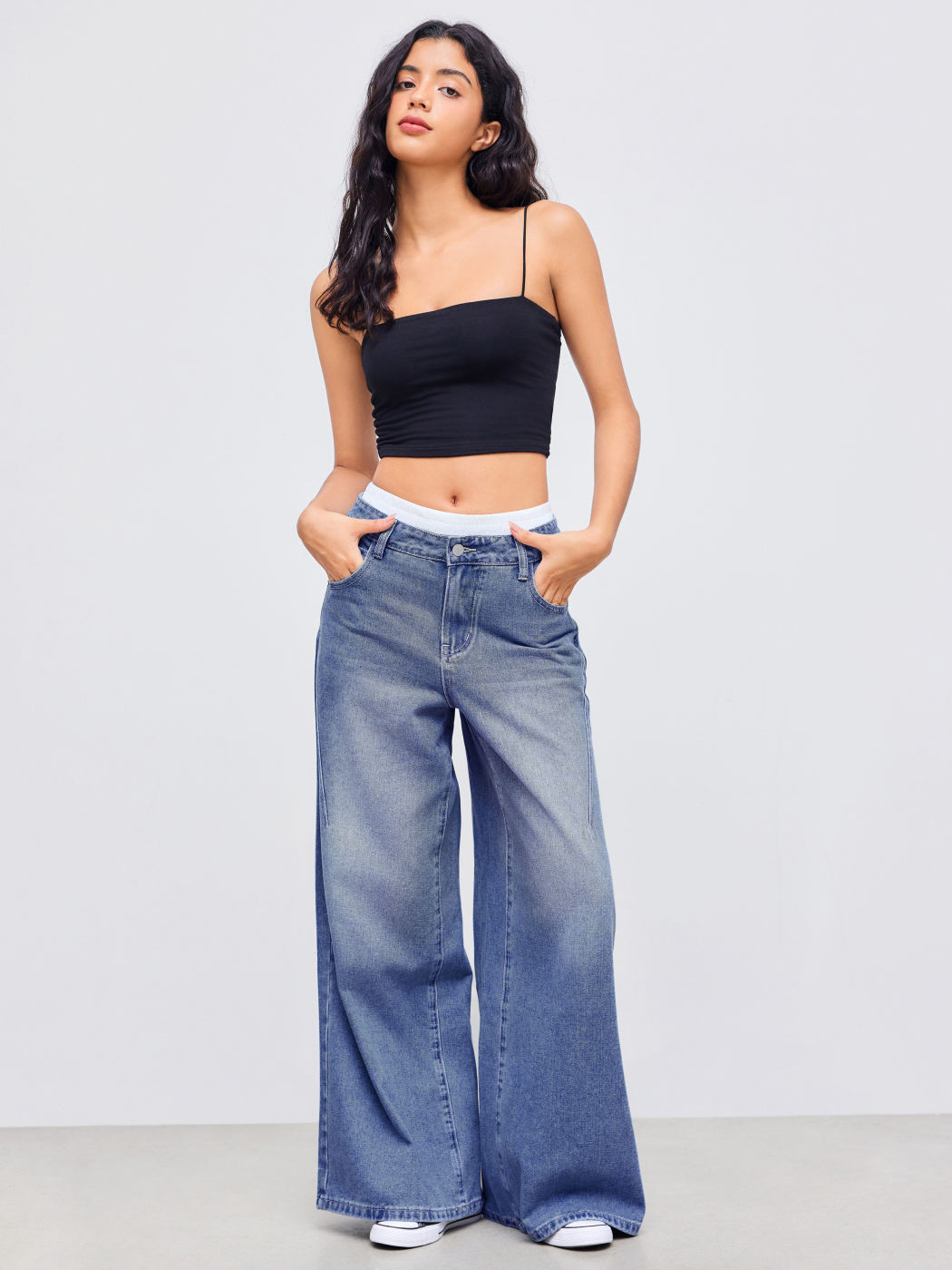 Cider Jeans Mid Rise Solid Wide Leg Jeans