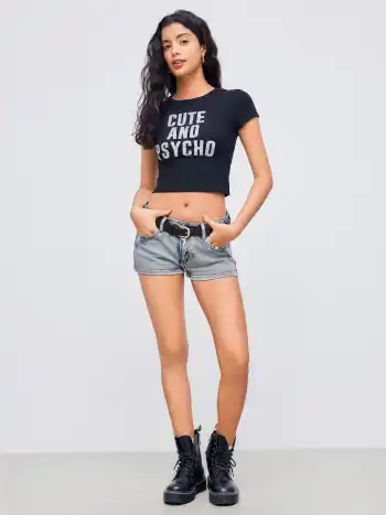 Stretch Cider Denim Low Rise Solid Micro Straight Leg Shorts