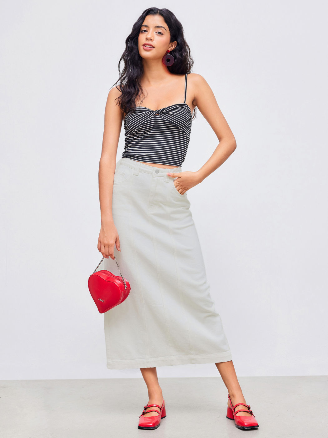  Jeans-Maxirock mit hohem Bund und Schlitz in Unifarbe