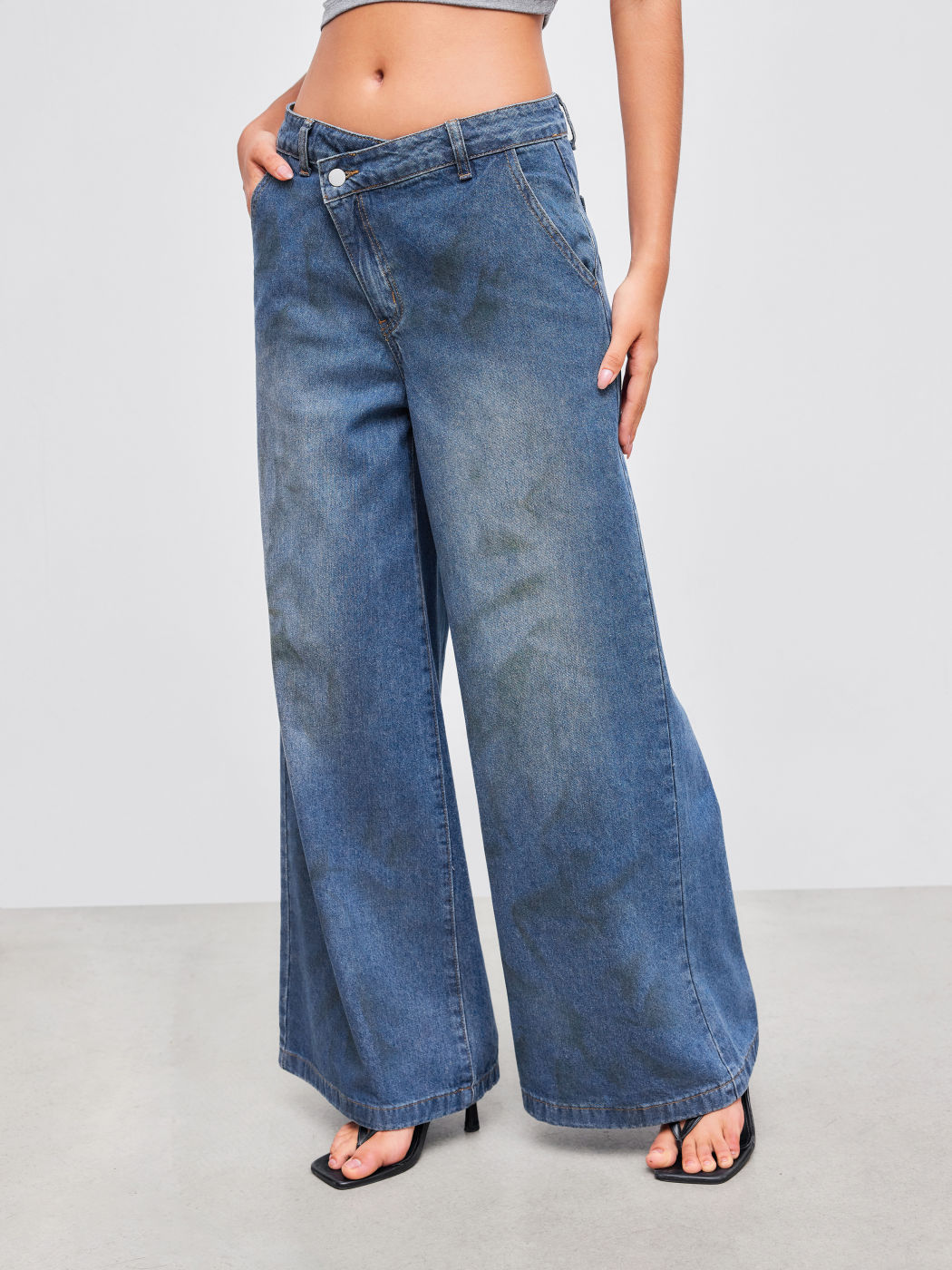  Cider Denim Niedrige Taille Weite Bein Jeans
