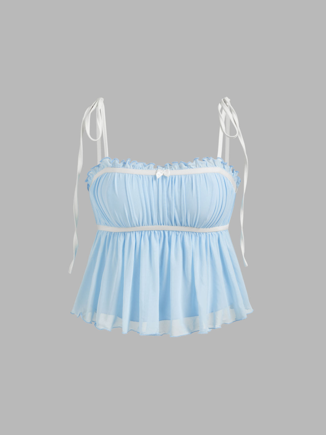Top Cami a rete con scollo quadrato e legatura a contrasto con volant annodato