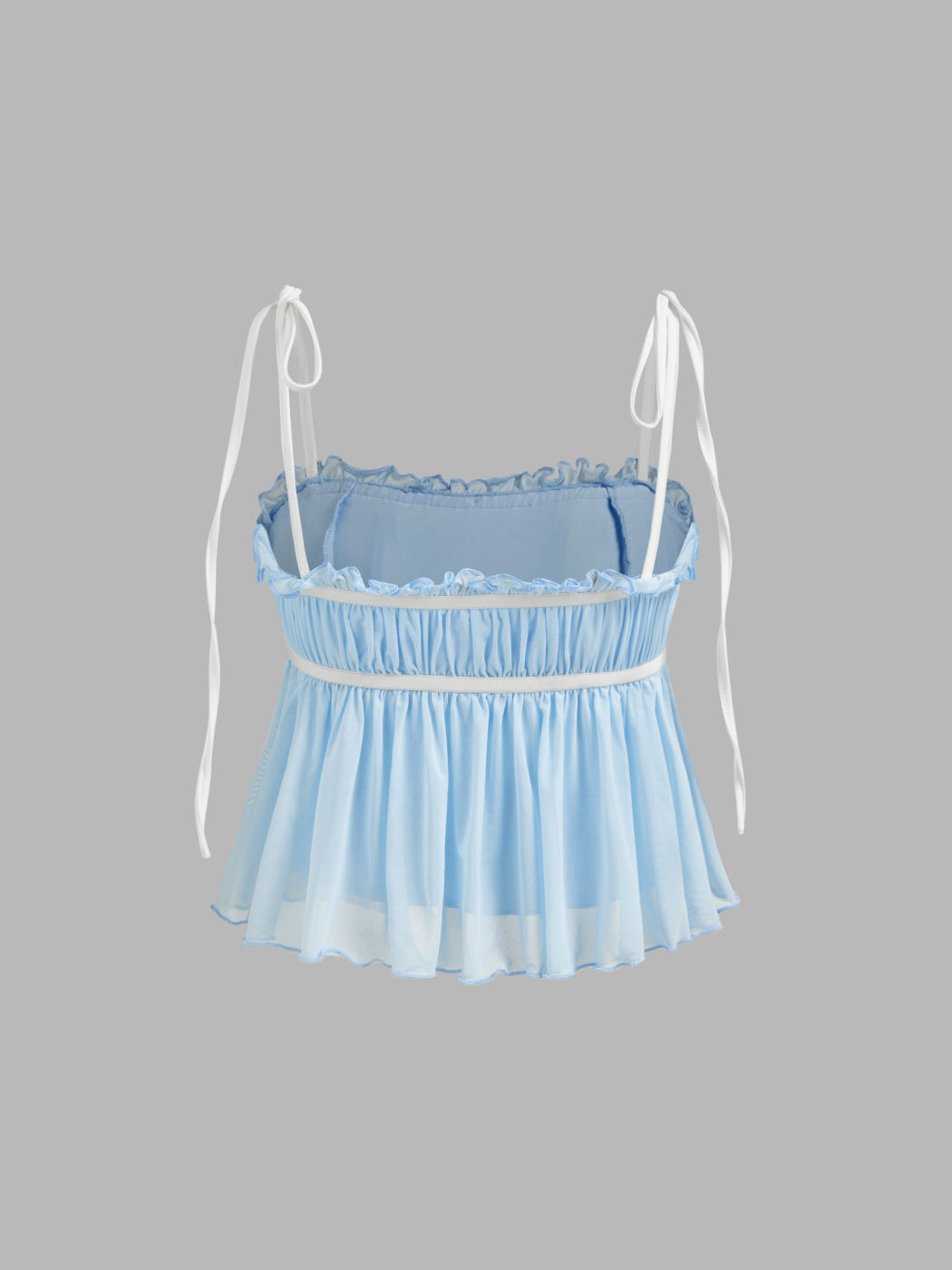 Top Cami a rete con scollo quadrato e legatura a contrasto con volant annodato