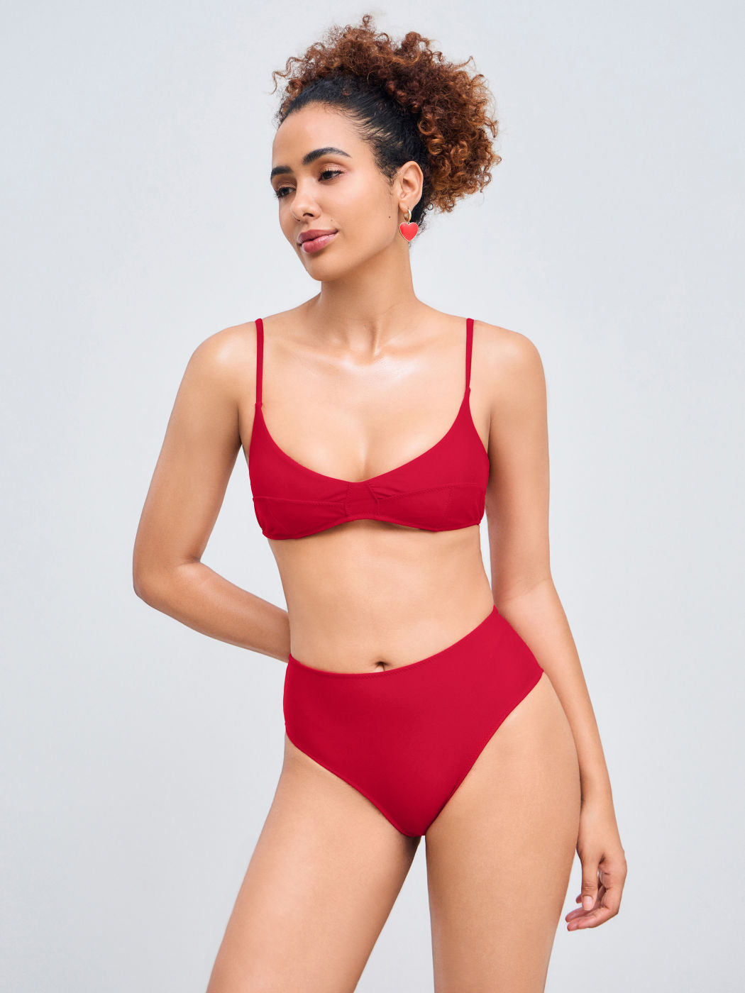 V-neck Solid Bracelet Full Coverage Shaping Bikini Set