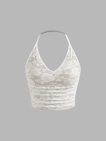 V-Ausschnitt Blumen-Latzhalter-Crop-Cami-Top