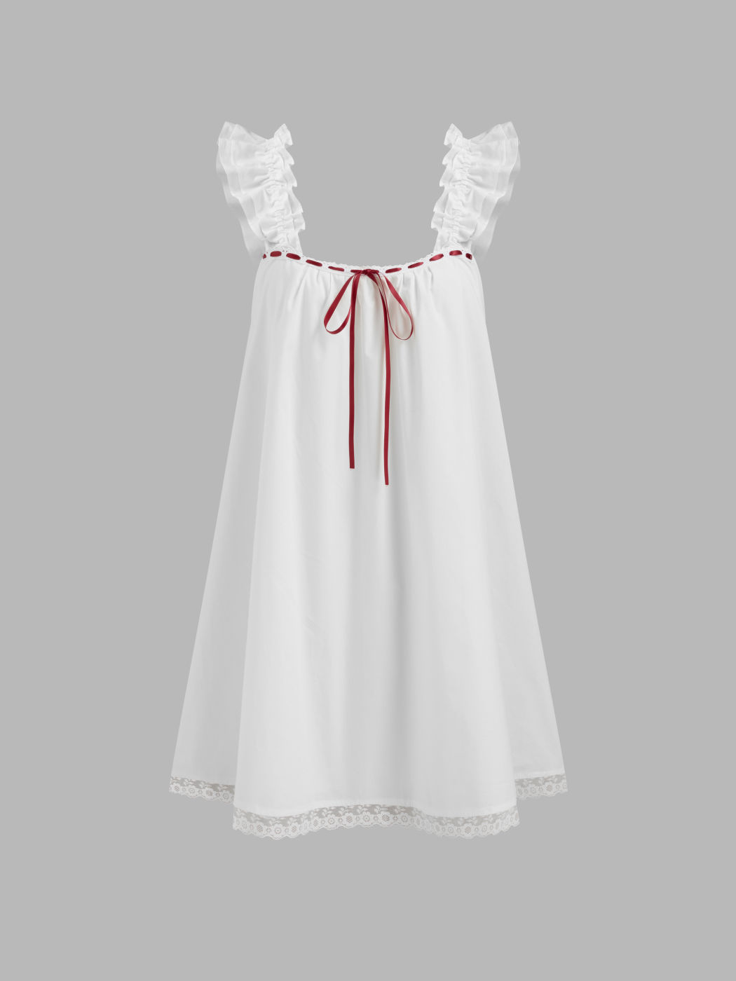 Square Neck Lace Trim Knotted Babydoll Mini Dress