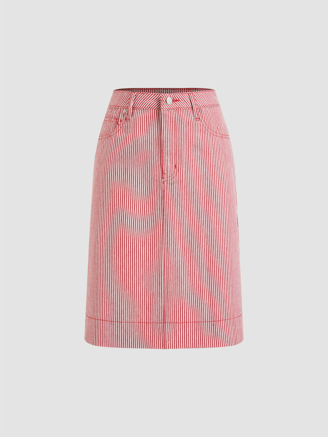 Cider Denim Mid Rise Striped Split Pocket Midi Skirt