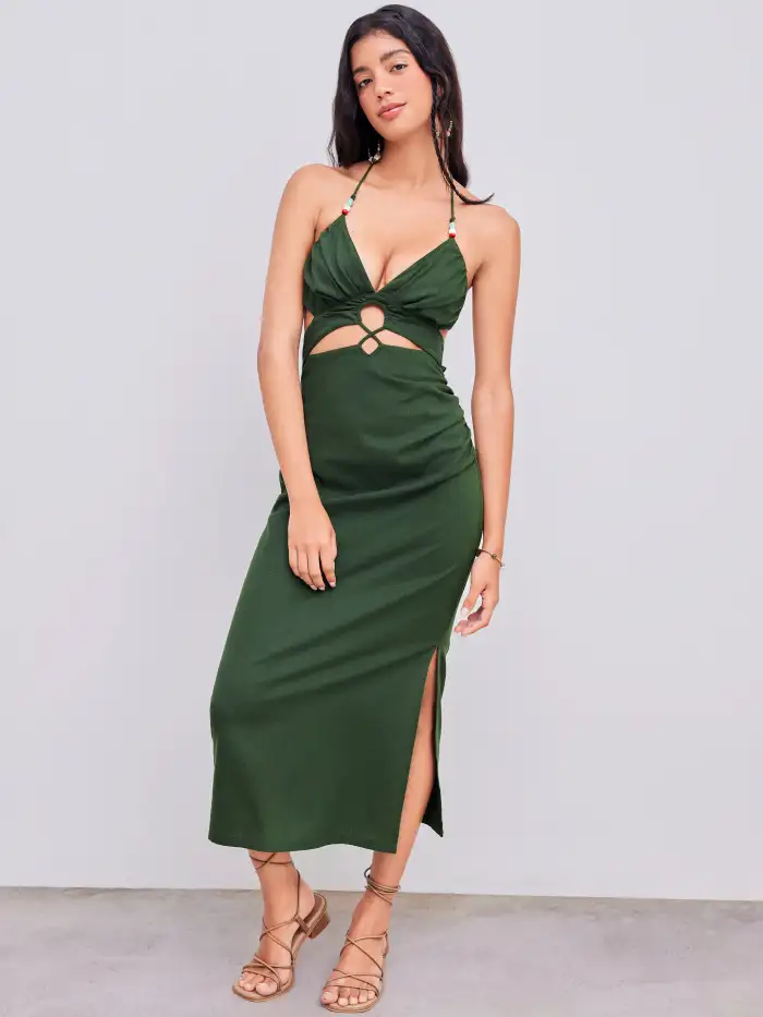 navy blue dress for baby girl Katrien Ivory Textured Satin Backless Midi Slip Dress main image 1