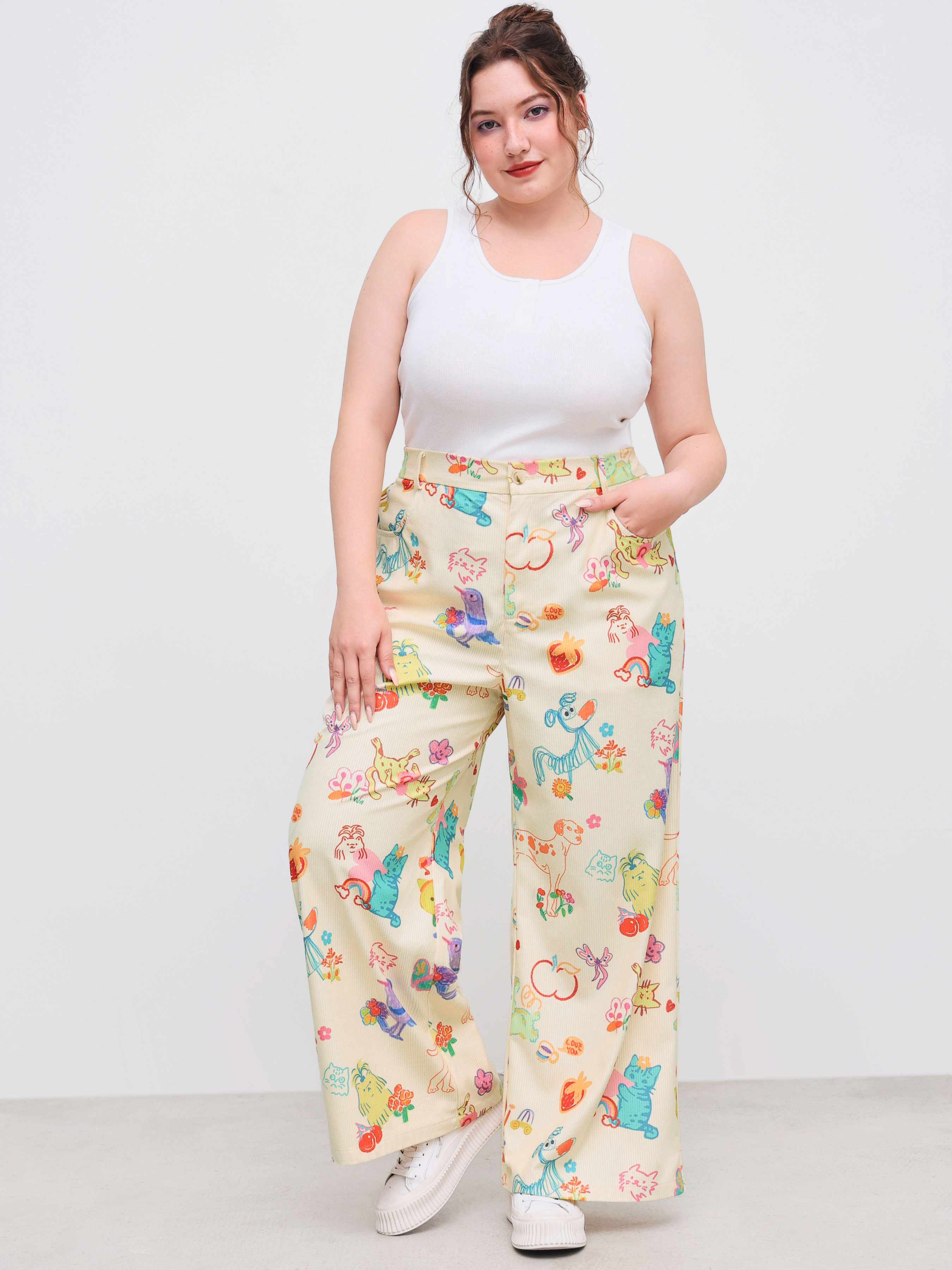 Corduroy Corduroy Mid Rise Animal & Fruit Graphic Pocket