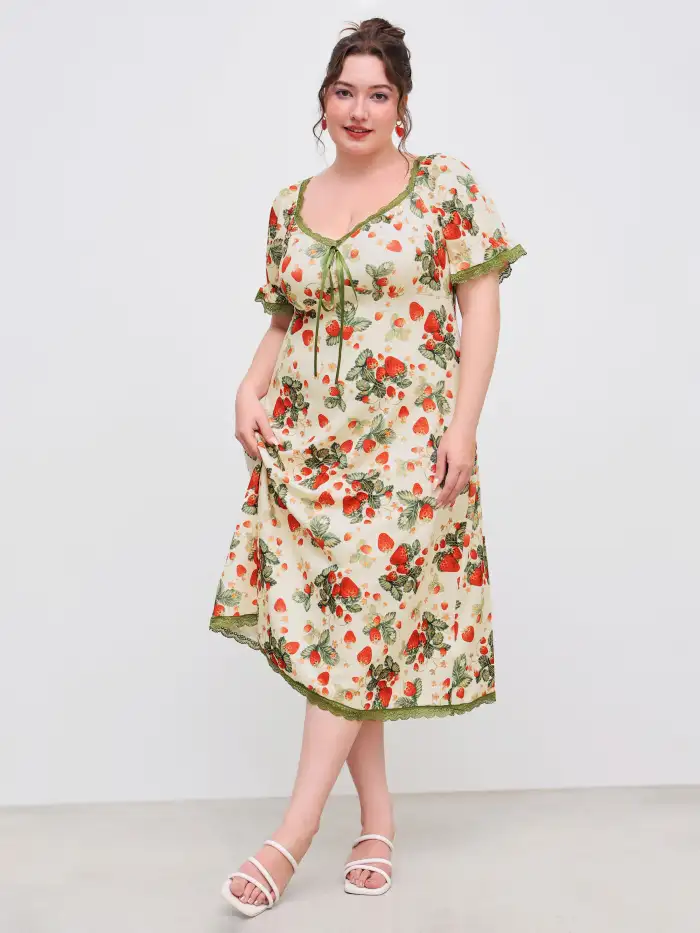Lace Floral Ruffle Hem Split Maxi Dress Curve & Plus