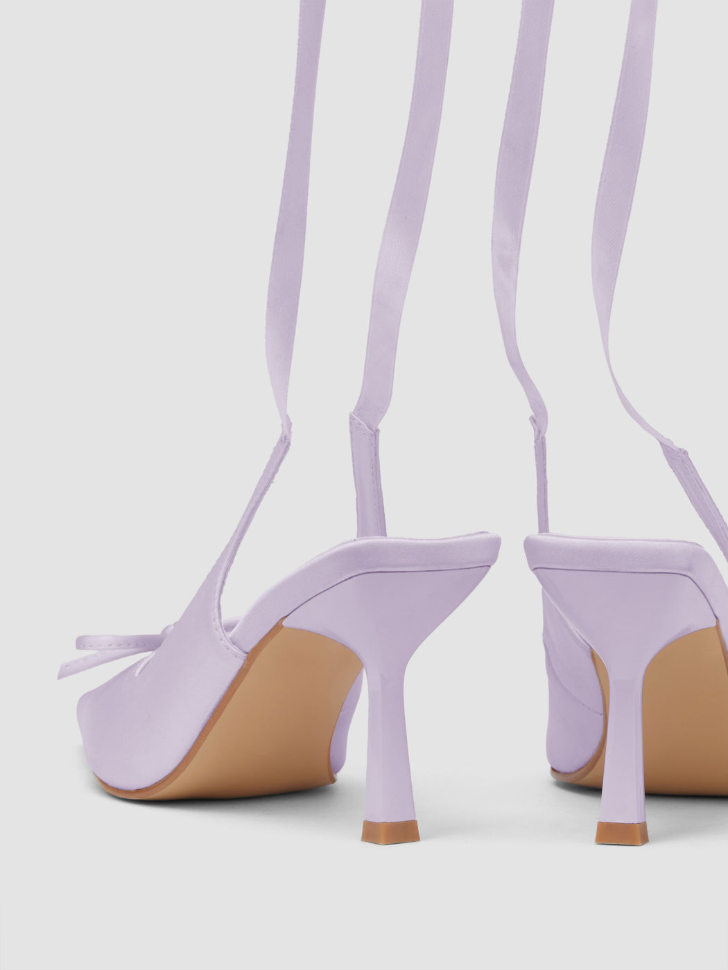 Satin Bowknot Decor Slingback Tie Leg Heels