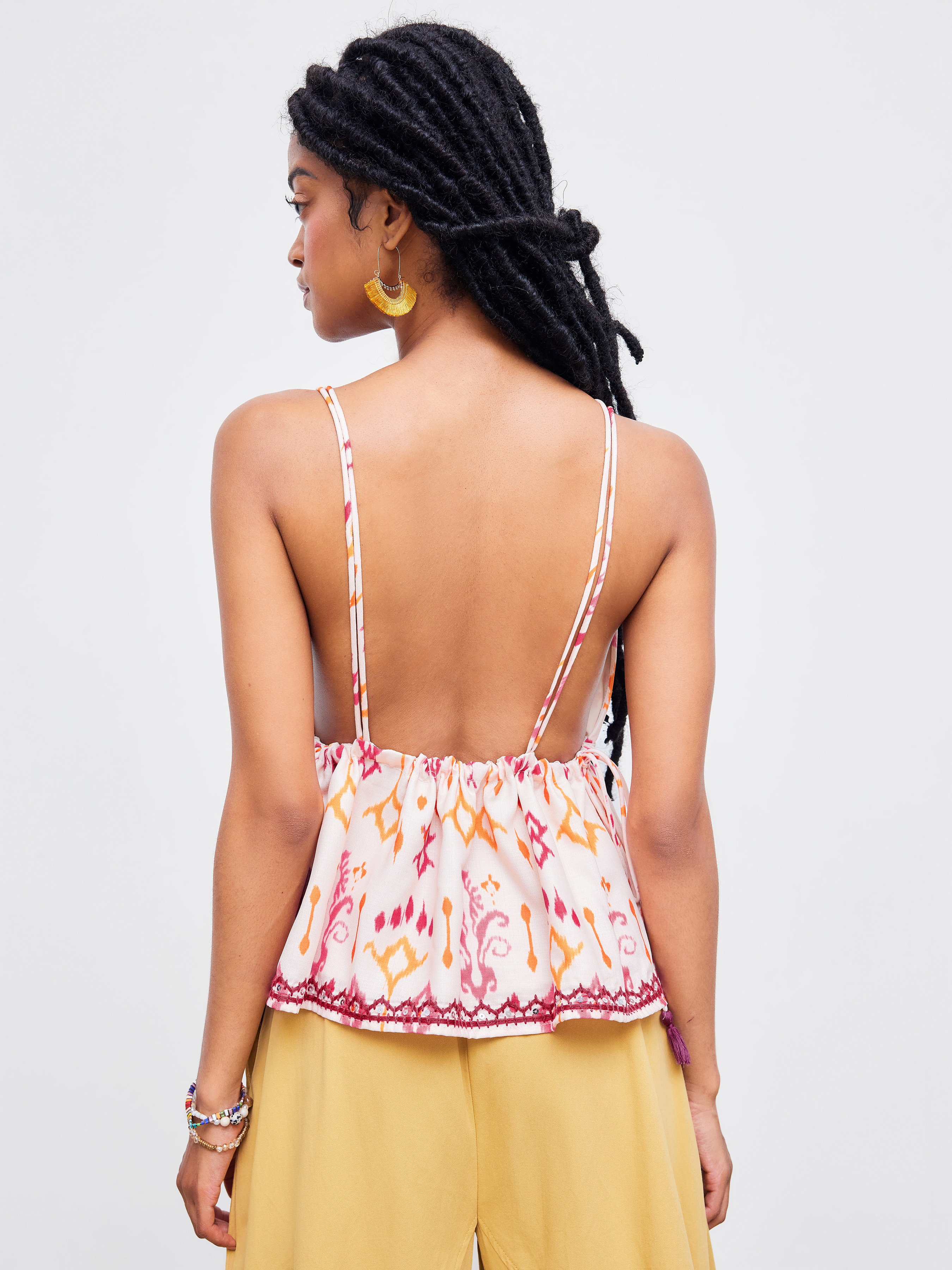 V-neck Aztec Ruffle Cami Crop Top