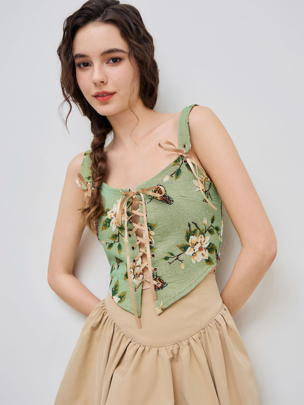 Blumen & Schmetterling Schnür-Crop-Top