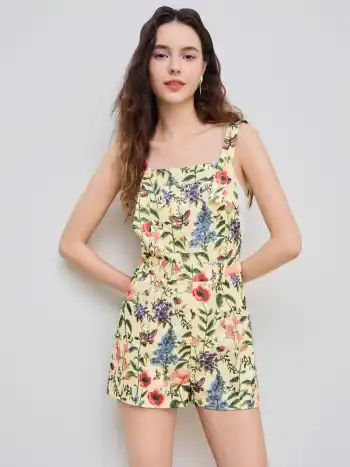 Lightweight Corduroy Floral Button Romper
