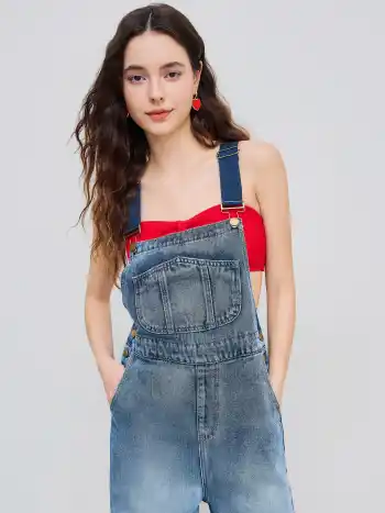 Denim Buckle Wide Leg Jumpsuit