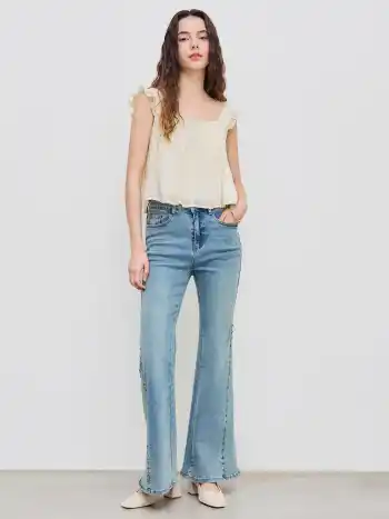Square Neck Ruffle Hem Crop Top