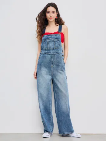 Denim Buckle Wide Leg Jumpsuit