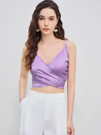 Solids Cross-Wrap-Front-Tie-Back Crop Top