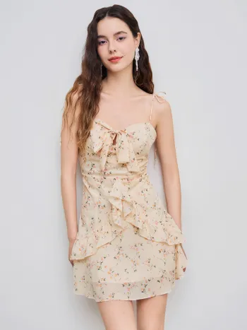 Ruffles Trim Tie Corset Dress