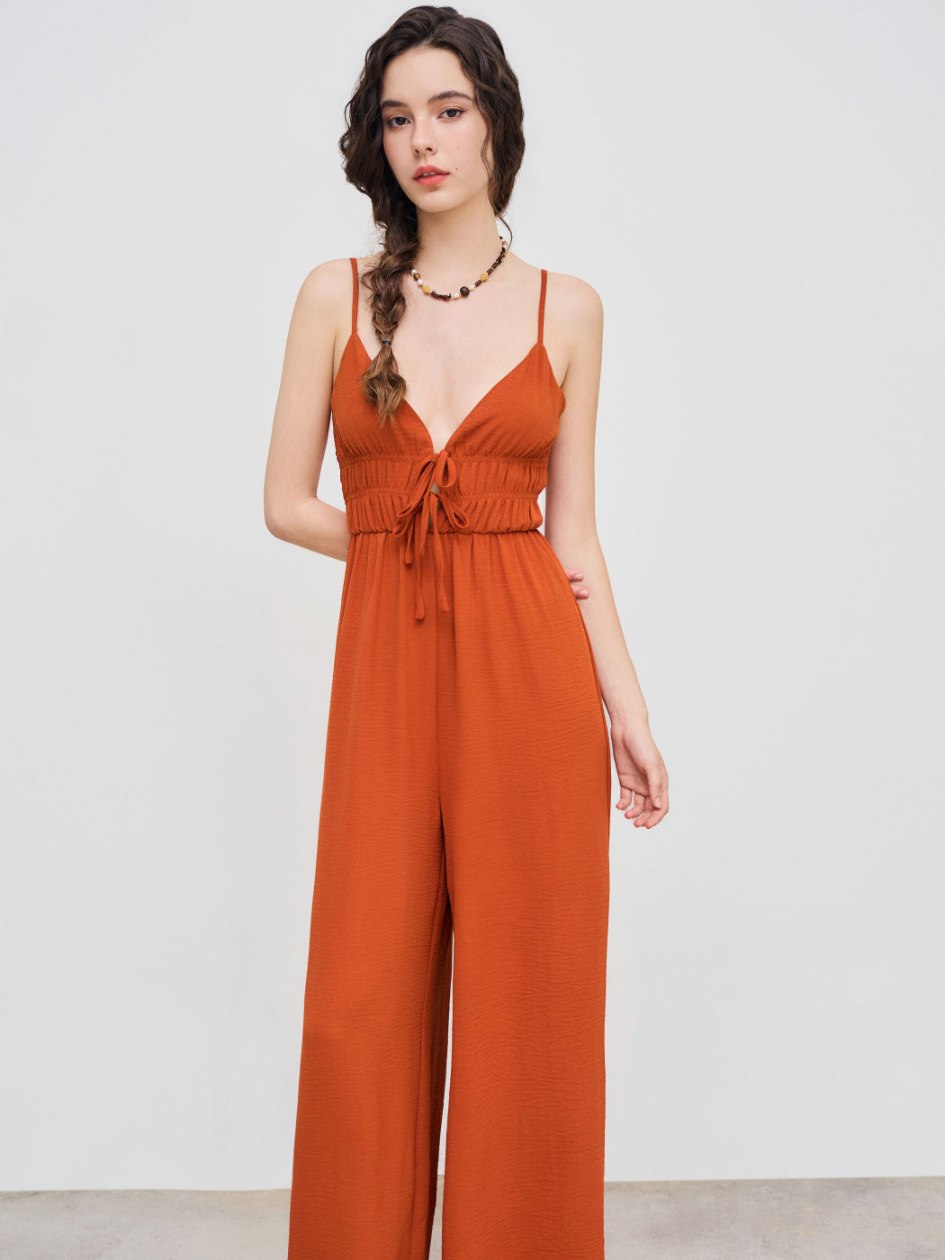 Solid Geknotete V-Ausschnitt Overalls