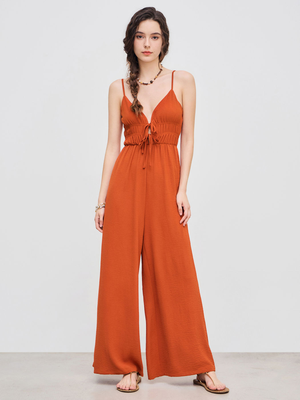 Solid Geknotete V-Ausschnitt Overalls