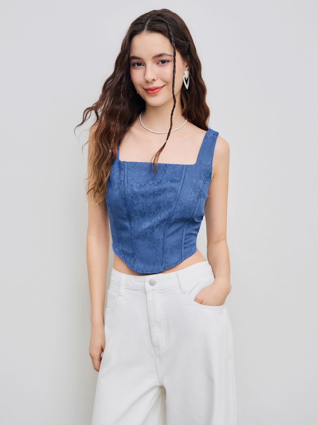 Florales Korsett mit quadratischem Ausschnitt und geknotetem Crop Tank Top