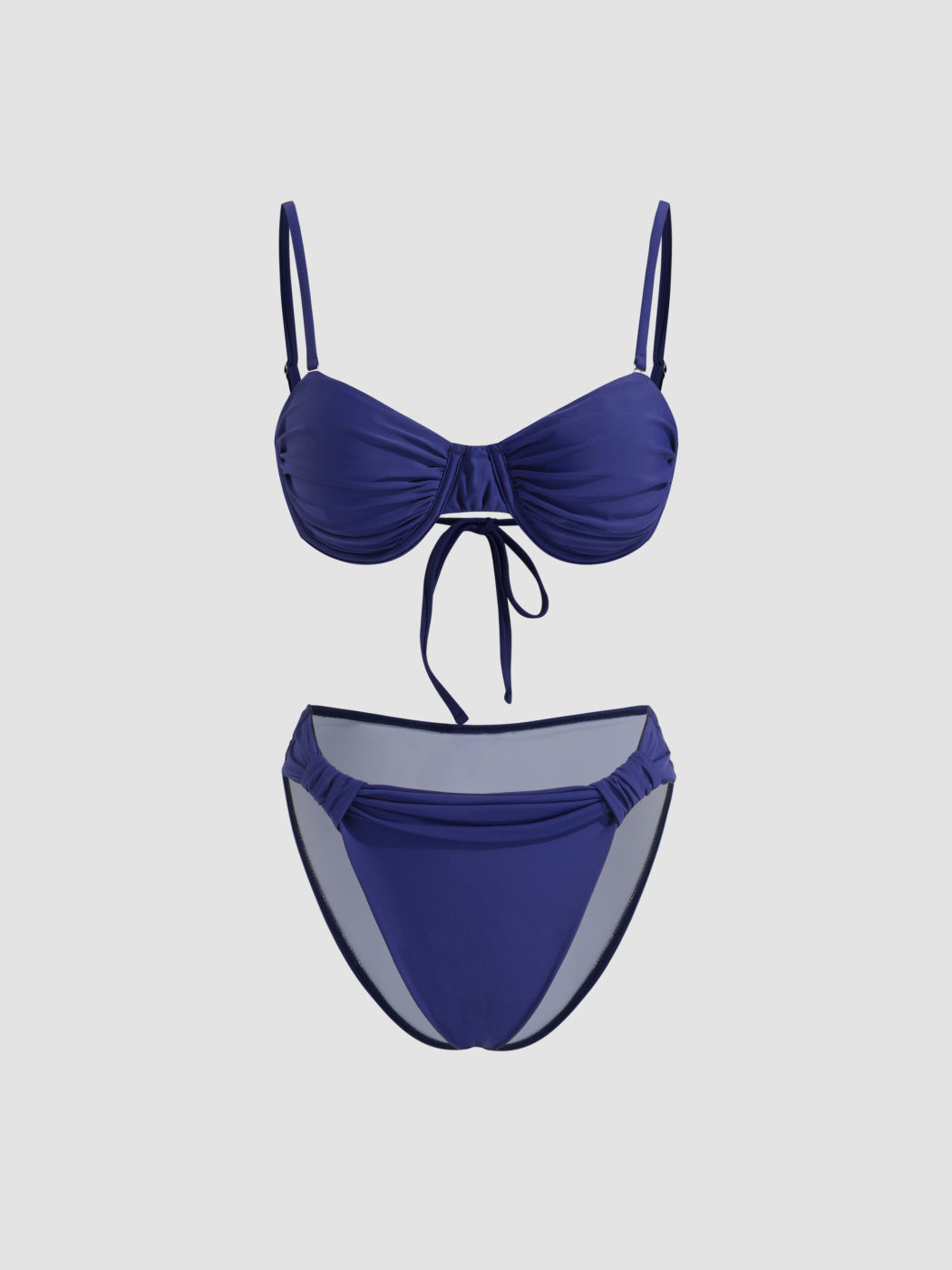 V-neck Solid Knotted Underwire Cheeky Bikini Set