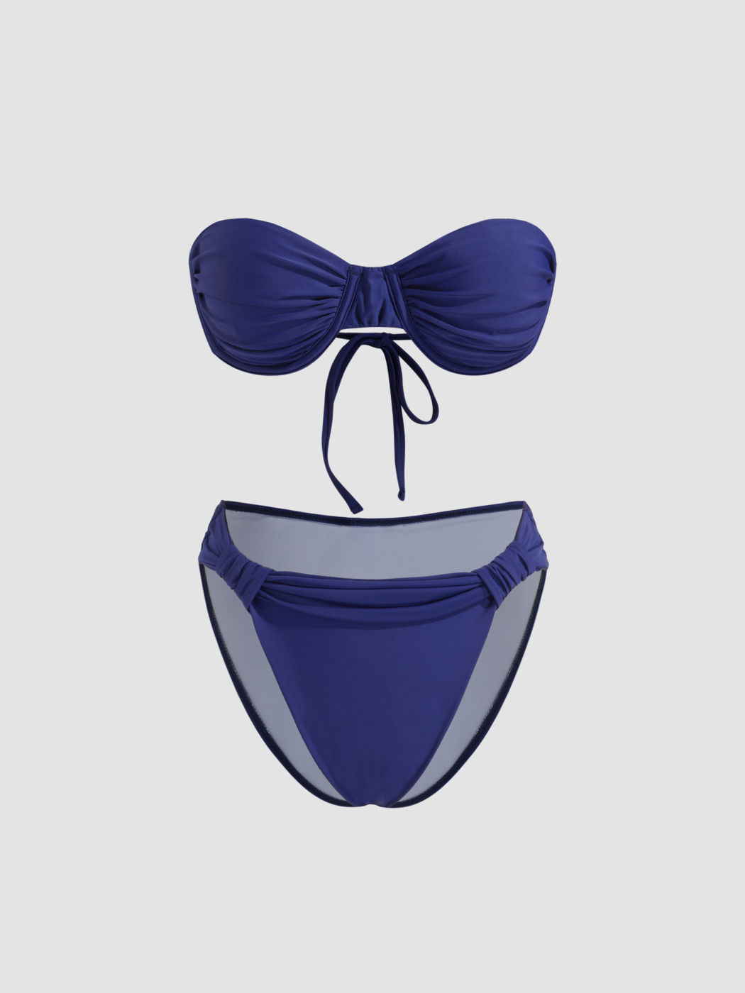 V-neck Solid Knotted Underwire Cheeky Bikini Set